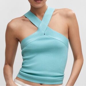 MANGO HALTER-NECK KNITTED TOP